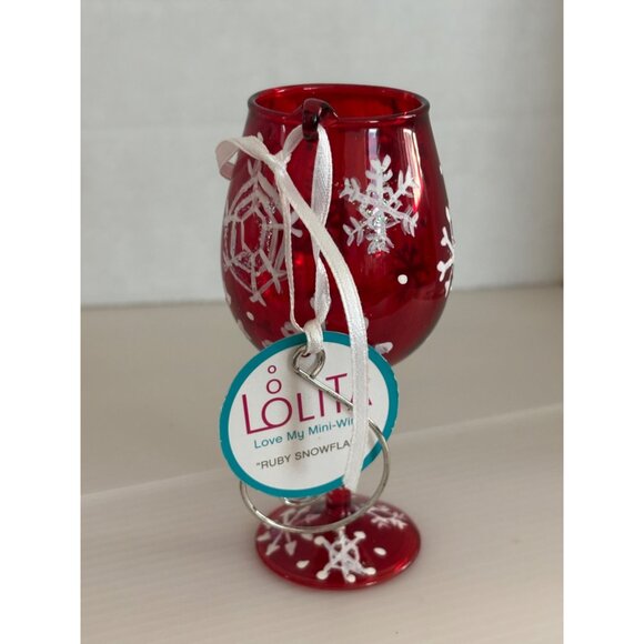 Lolita Love My Mini-Wine Ornament Ruby Snowflake Christmas Decor Glass Red - Picture 2 of 4